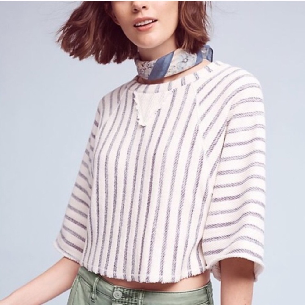 Anthropologie White Cream Striped Crop Top